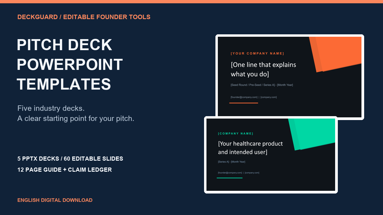 Startup Pitch Deck Templates: 5 Editable PowerPoint Decks: included guide and template preview