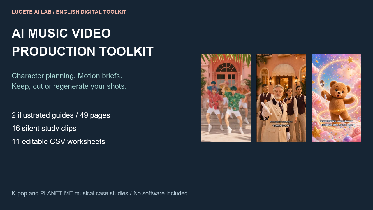 AI Music Video Production Toolkit: Character Planning & Shot Review: included guide and template preview